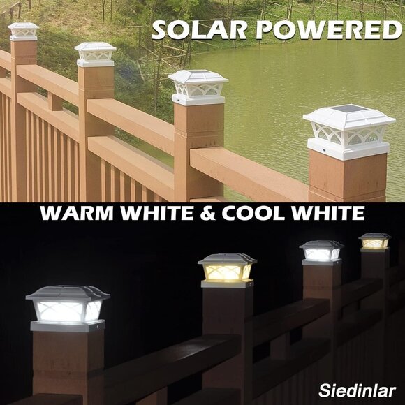 SIEDiNLAR Solar Post Cap Lights Outdoor Glass 2 Color Modes 8 LEDs for 4x4 5x5 6 - Picture 3 of 13